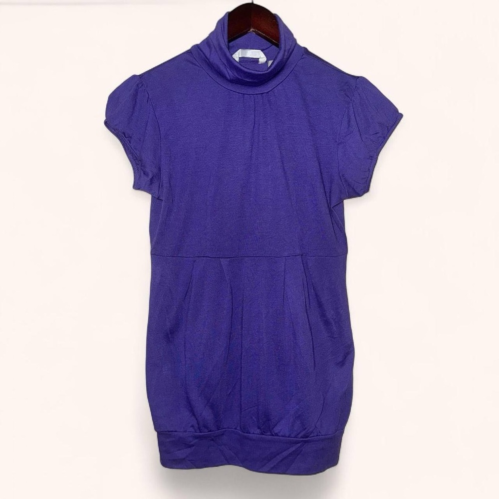 Derek Heart Purple Short Sleeve Turtle Neck Drop Waist Tunic Shirt Top